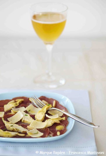 Photo de la recette : Carpaccio de bresaola aux artichauts et parmesan