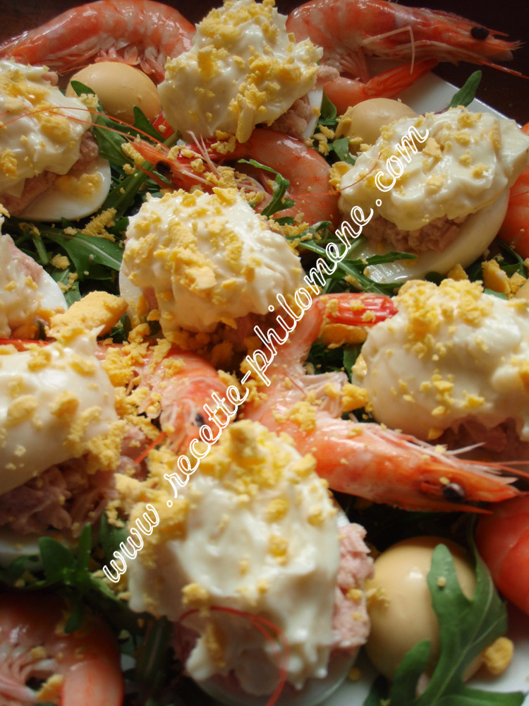 Photo de la recette : Oeuf mimosa au thon et crevettes