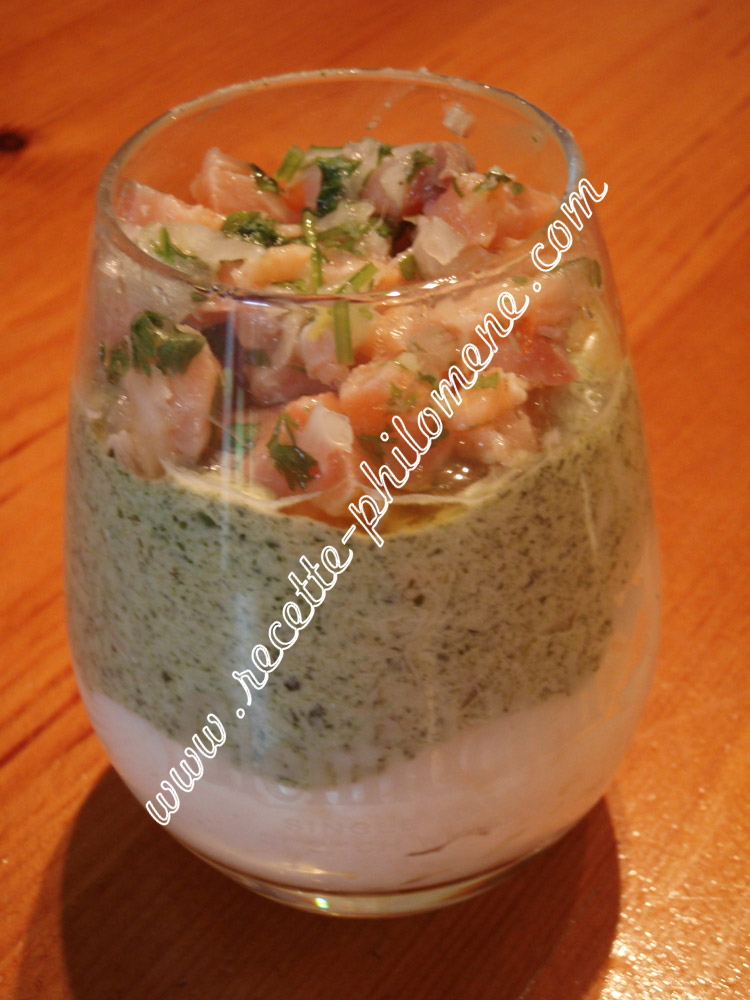 Photo de la recette : Mousse aux légumes au tartare de saumon
